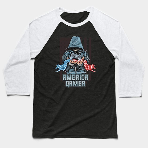 America gamer Baseball T-Shirt by MerchByThisGuy